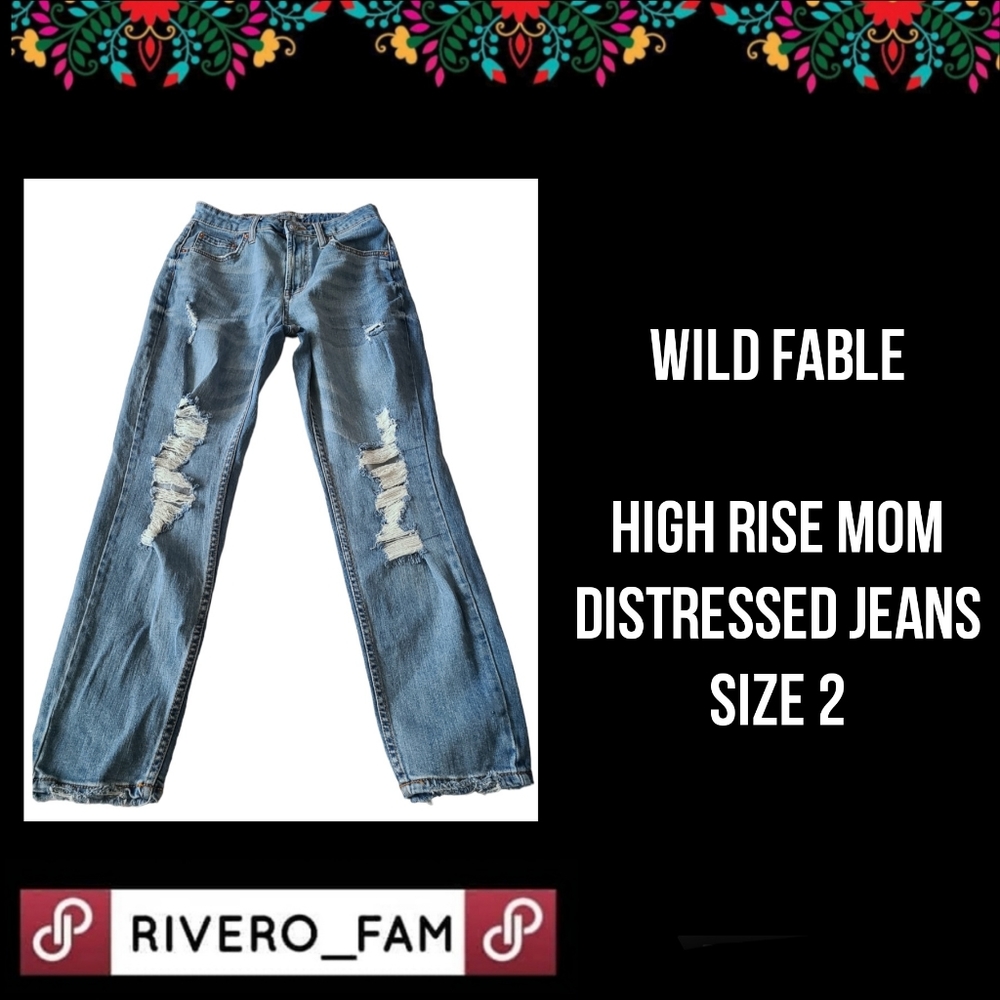 WILD FABLE | HIGH RISE MOM DISTRESSED JEANS | SIZE 2